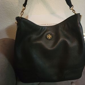 Tori Burch Large Black Leather Tote Bag